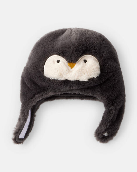 baby penguin winter trapper hat - black/white