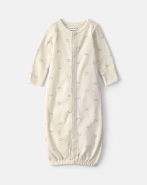 baby bear long-sleeve sleeper gown - cream