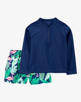 Product image 1 of Baby 2-Piece Tropical Flamingo Rashguard & Swim Trunk Set