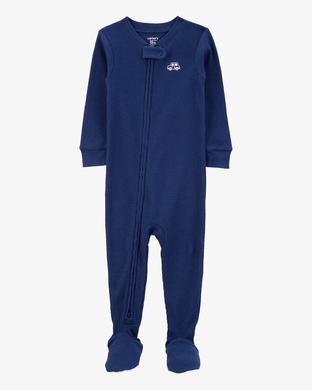 Product image 1 of Toddler Boy Car Waffle Knit Footie 1-Piece Pajamas - Navy