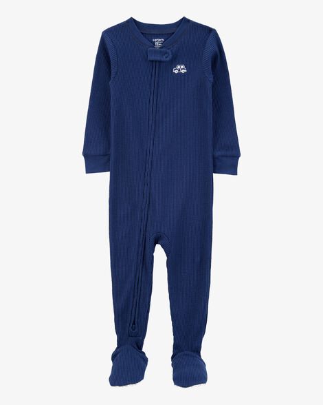 Product image 1 of Toddler Boy Car Waffle Knit Footie 1-Piece Pajamas - Navy