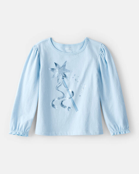 toddler girl metallic princess wand long-sleeve  graphic tee - blue
