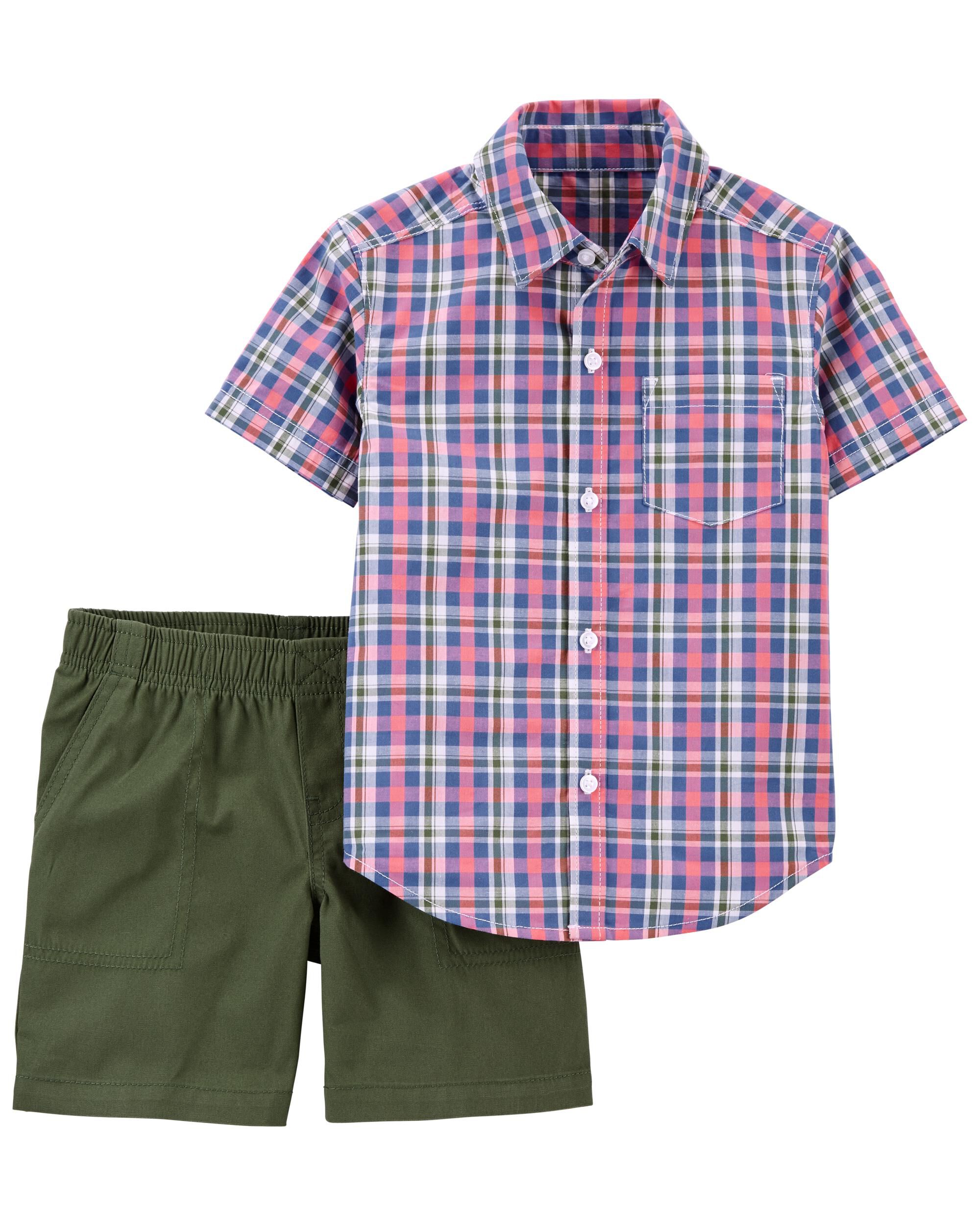 *CLEARANCE* 2-Piece Plaid Button-Front & Short Set