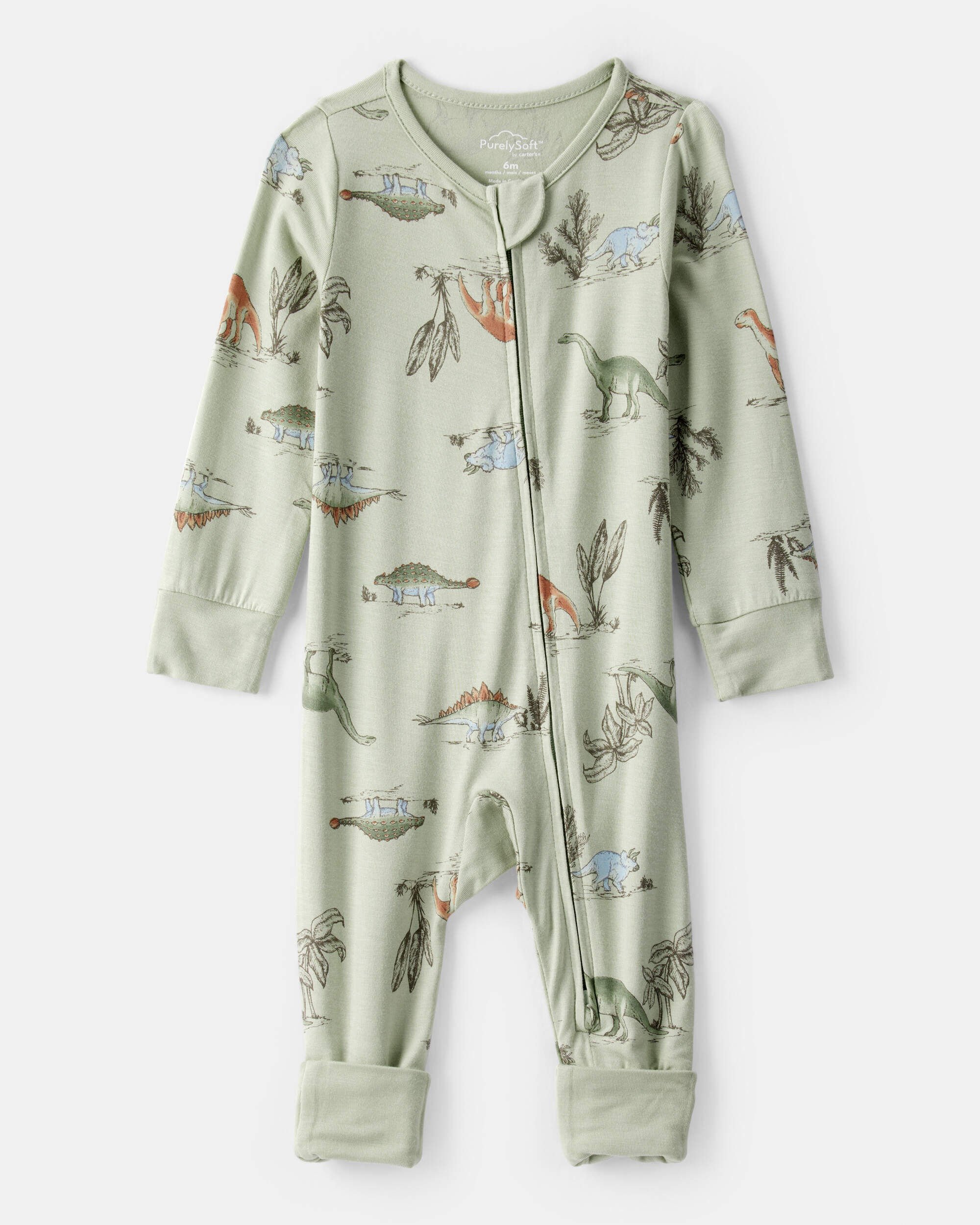 Baby Boy Dinosaur Print PurelySoft Long-Sleeve Sleep & Play - Green