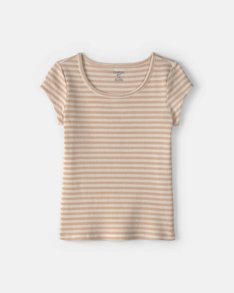 Girls Stripe Ribbed Top - Brown/Ivory