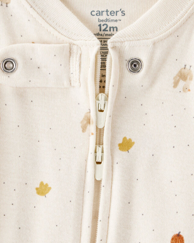 Product image 2 of Baby Thanksgiving Print 100% Cotton Long-Sleeve 2-Way Zip Footed 1-Piece Pajamas - White