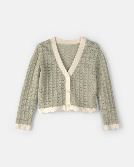 Girls Button-Down Knit Cardigan Sweater - Green