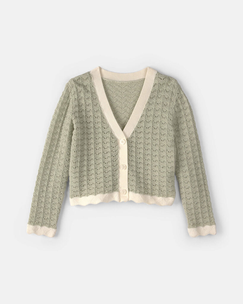 OshKosh B'gosh Girls Button-Down Knit Cardigan Sweater 10 Green