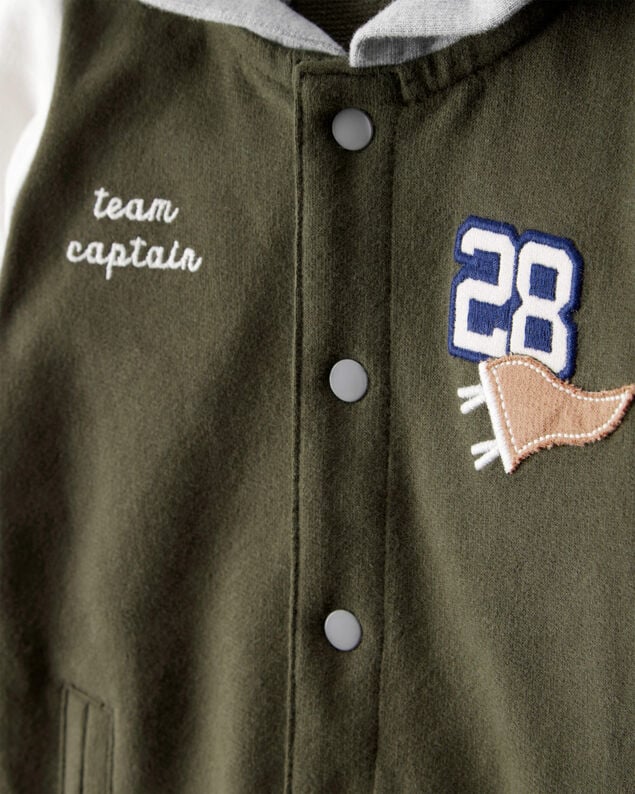 Product image 2 of Baby Varsity Hooded Jumpsuit - Green/Grey