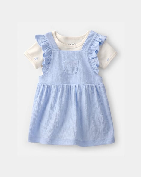 baby girl 2-piece jumper dress set - blue