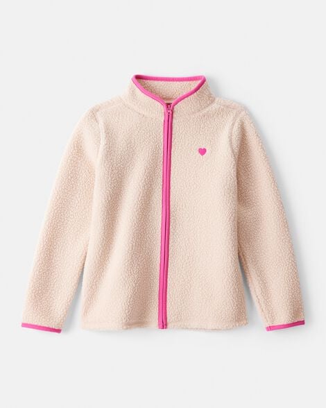 Girls Microfleece Long-Sleeve Zip-Up Jacket - Beige