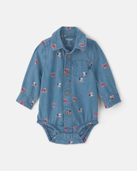 Baby Boy Snowman Chambray Long-Sleeve Bodysuit - Blue