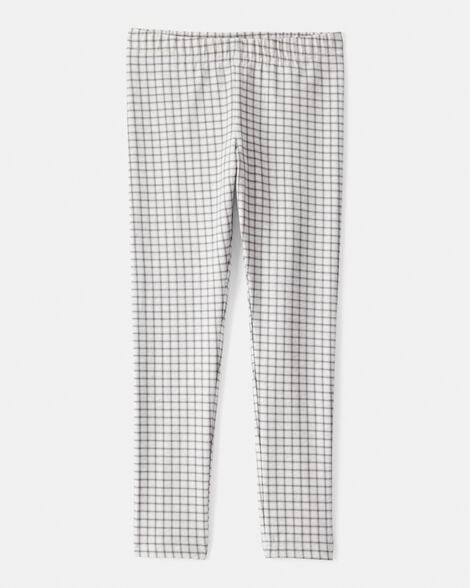 girls plaid cotton pull-on stretch leggings - grey