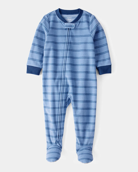 baby 1-piece striped fleece footie pajamas - blue