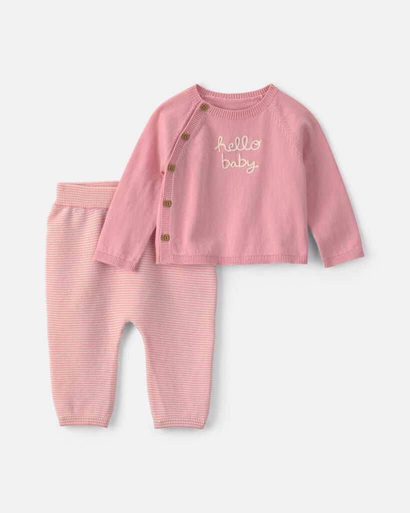 Carters Baby Girls' 'Hello Baby' Long-Sleeve Top and Pants, 2-Piece Set - Pink