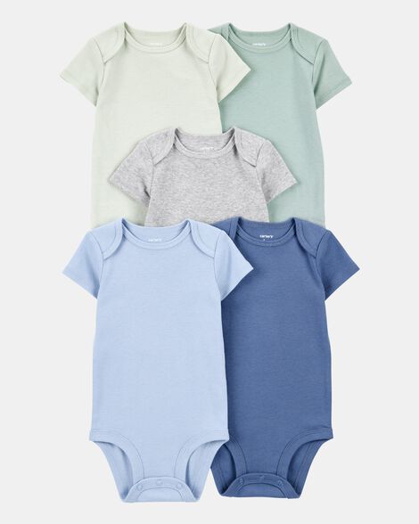 baby boy 5-pack solid short-sleeve cotton bodysuits