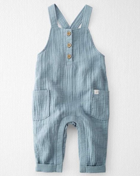Baby Organic Cotton Gauze Overalls in Blue