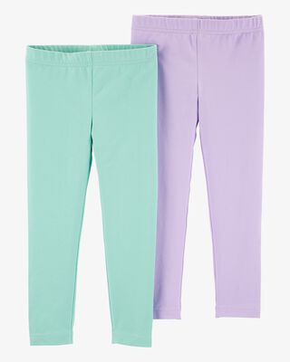 Product image 1 of Baby 2-Pack Turquoise & Purple Cotton Stretch Leggings