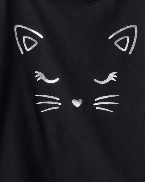 Product image 4 of Kid 2-Piece Glitter Cat Tee & Tulle Tutu Skort Set - Black/Purple