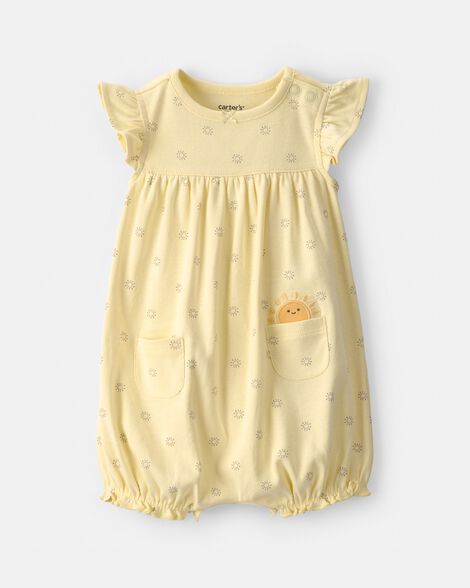baby girl sunshine short-sleeve romper - yellow