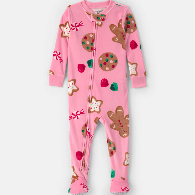 Baby Girl 1-Piece Christmas Gingerbread 2-Way Zip DreamPlush Snug Fit Footed Pajama - Pink