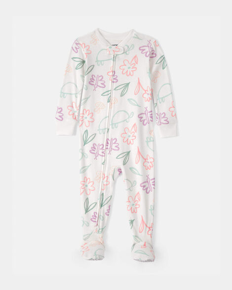 baby girl floral 100% cotton snug fit 1-piece pajama set - white