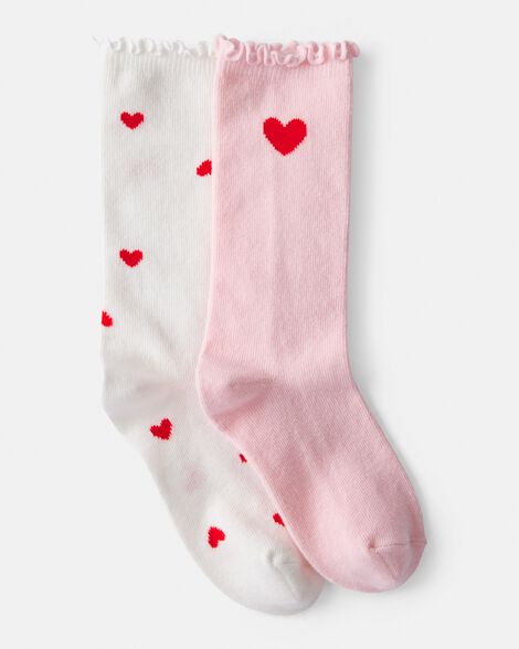 girls heart crew socks - pink/white