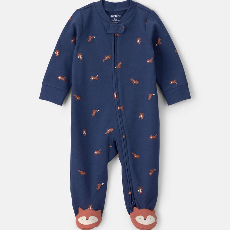 Baby Boy Fox 100% Cotton 2-Way Zip Sleep & Play Pajamas - Navy Blue
