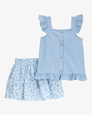 Carter's 2pc Toddler Girl Green Floral Top and Shorts Set