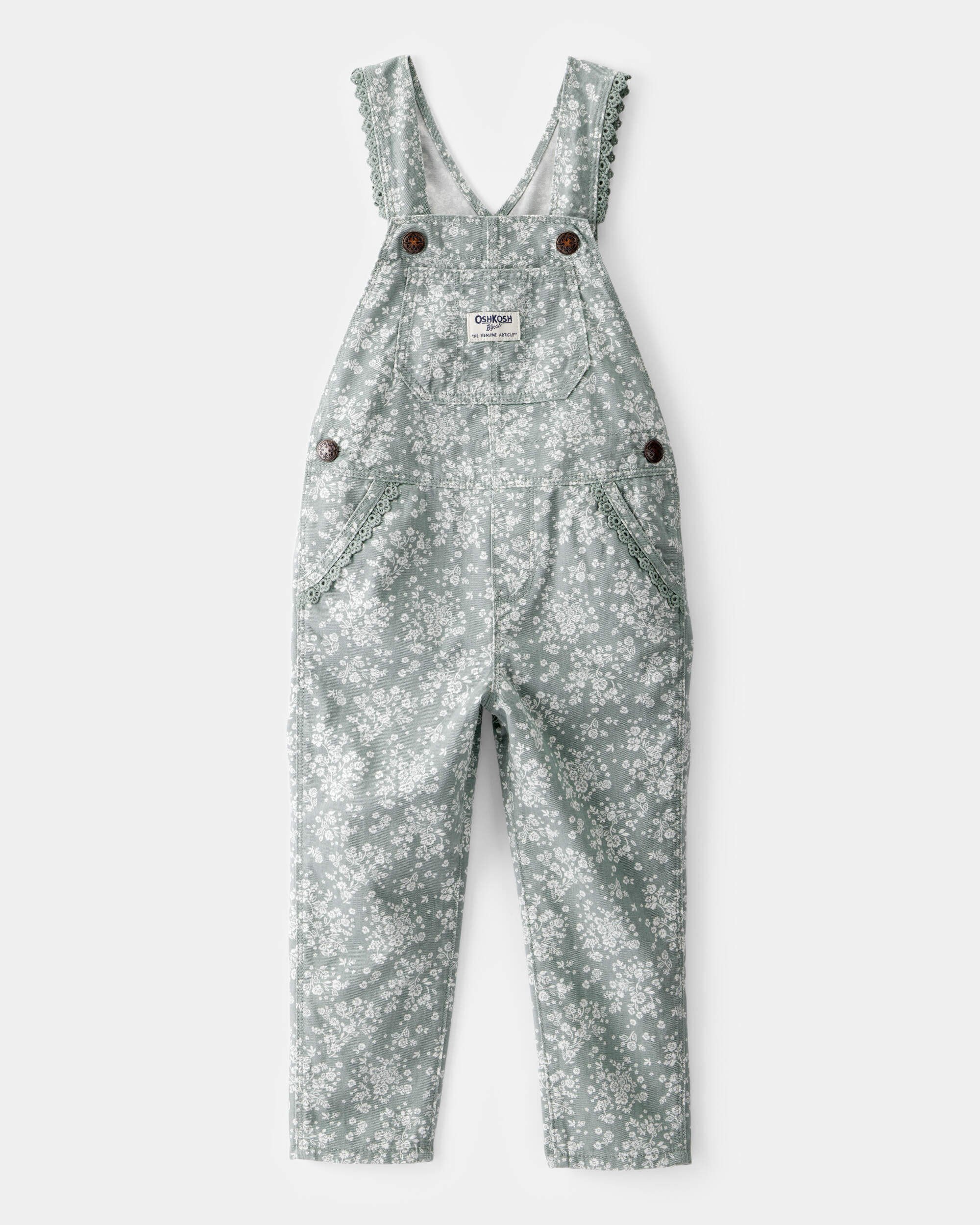 Toddler Lightweight Floral Print Canvas Overalls - Green