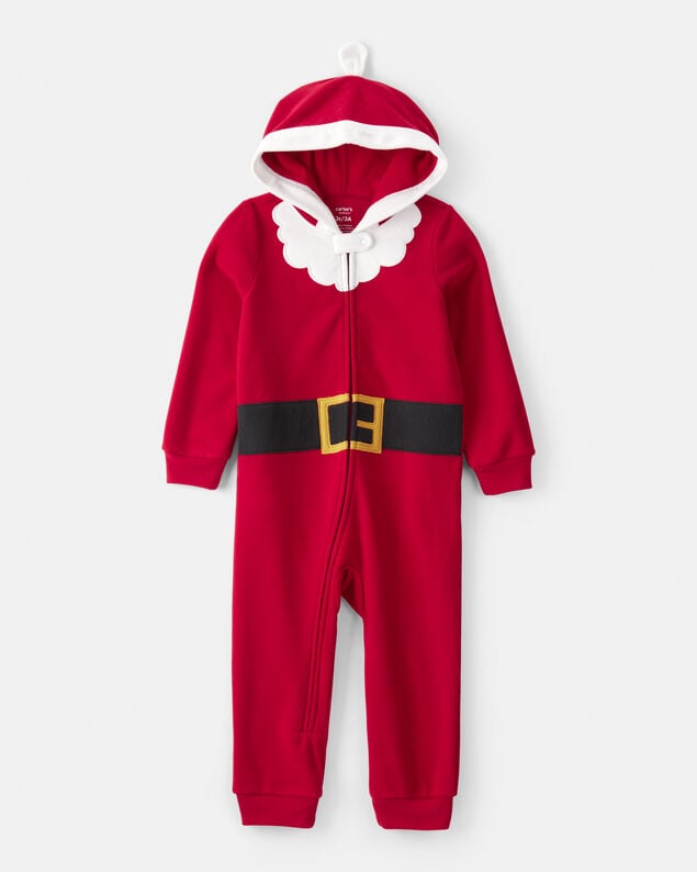 Product image 1 of Toddler Santa Hooded Loose Fit Long-Sleeve 2-Way Zip 1-Piece Pajamas - Red