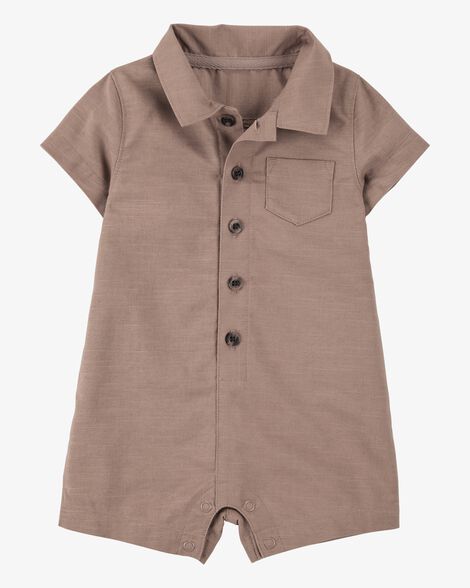 Product image 1 of Baby Button-Down Polo Romper - Brown