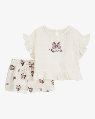 Product image 1 of Toddler 2-Piece Minnie Mouse Flutter-Sleeve Gauze Top & Short Set - Cream