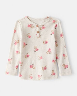 Baby Girl Heart Print Long-Sleeve Flannel Shirt - Cream