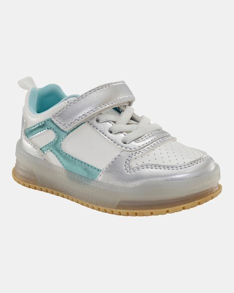 toddler light up metallic sneakers - silver/aqua