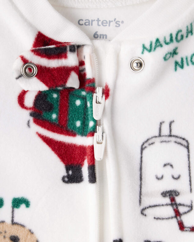 Product image 2 of Baby Santa Print Loose Fit Fleece Long-Sleeve Sleep & Play Pajamas - White