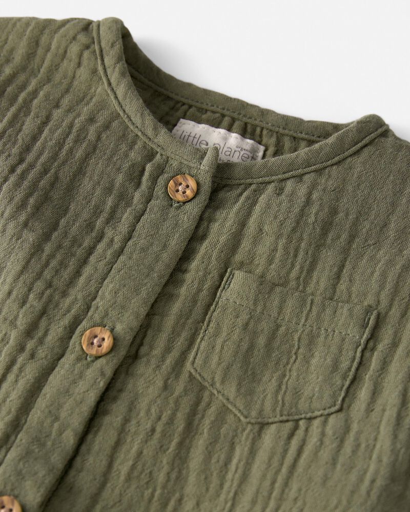 Olive Organic Cotton Gauze Jumpsuit