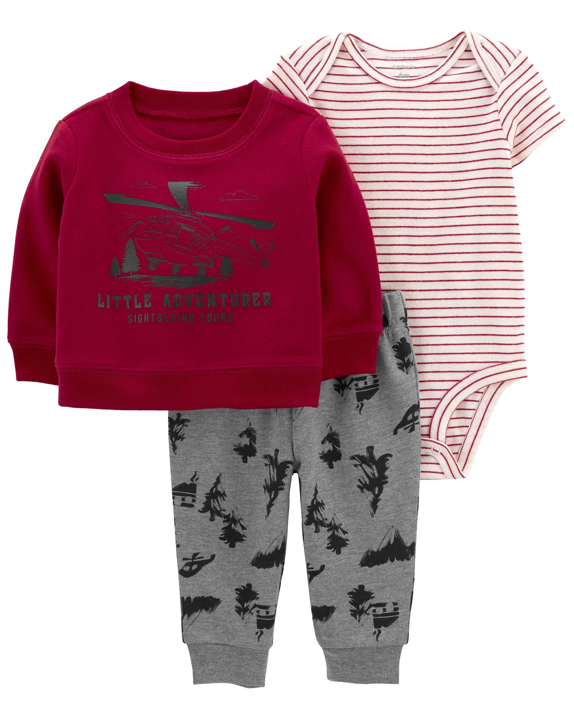 Carter's Baby Boys Little Cardigan, Bodysuit and Pants, 3 Piece Set - Burgundy - Size 18 Months