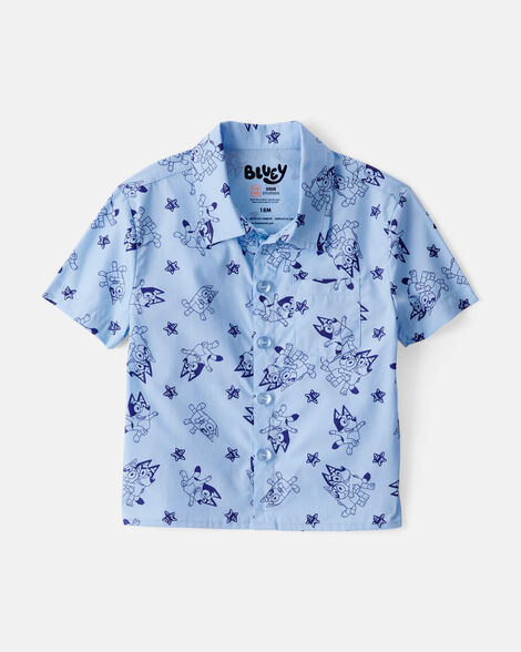 baby boy bluey short-sleeve button-front shirt - blue