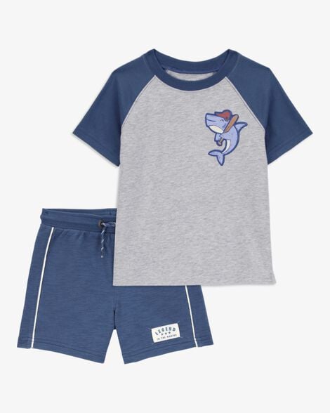 Product image 1 of Toddler 2-Piece Shark Raglan Tee & Pull-On Shorts Set - Grey/Navy