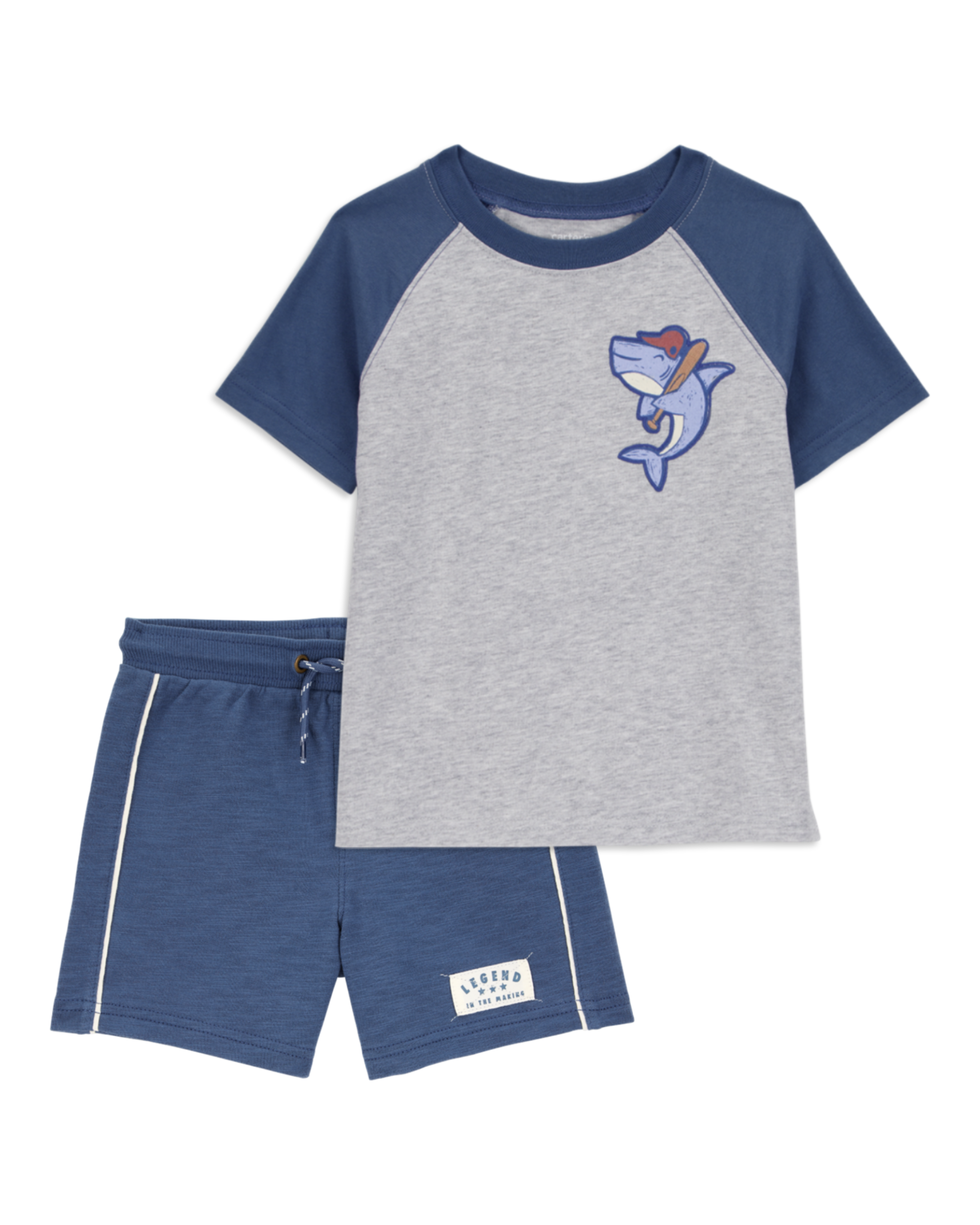 Toddler 2-Piece Shark Raglan Tee & Pull-On Shorts Set - Grey/Navy