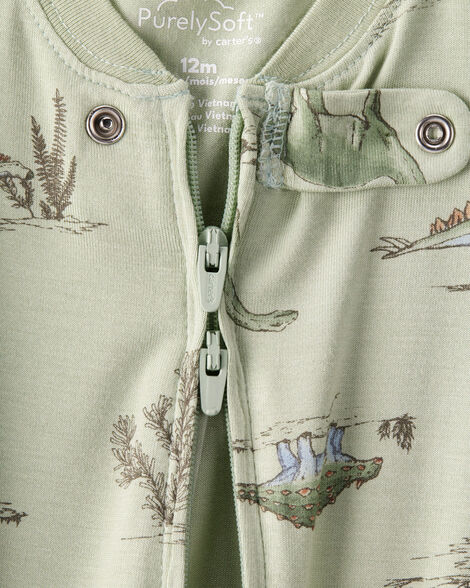 Product image 2 of Baby Boy Dinosaur Print PurelySoft Long-Sleeve 2-Way Zip 1-Piece Pajamas - Green