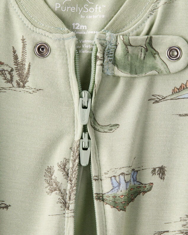 Product image 2 of Baby Boy Dinosaur Print PurelySoft Long-Sleeve 2-Way Zip 1-Piece Pajamas - Green