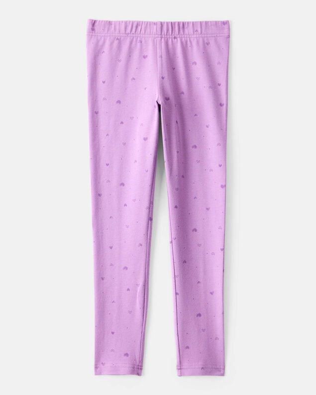 Product image 2 of Girls Heart Print Cotton Pull-On Stretch Leggings - Purple