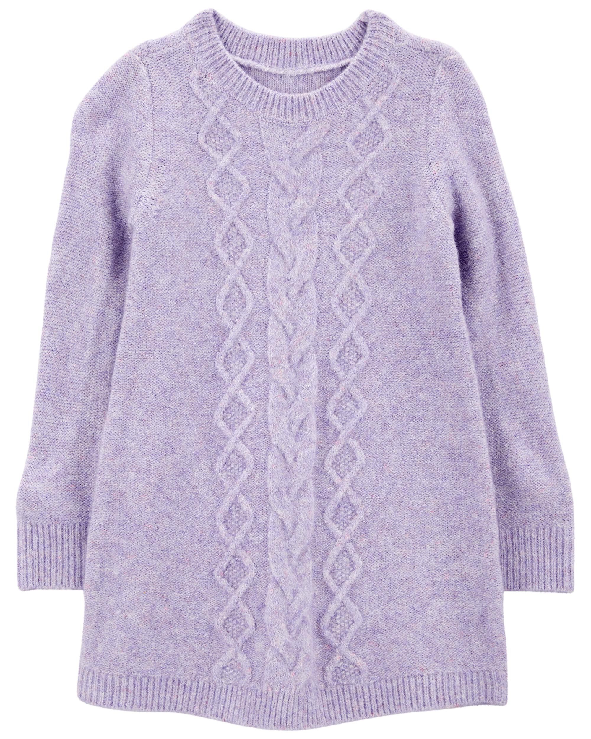 Toddler Long Sleeve Cable Knit Sweater Dress Purple
