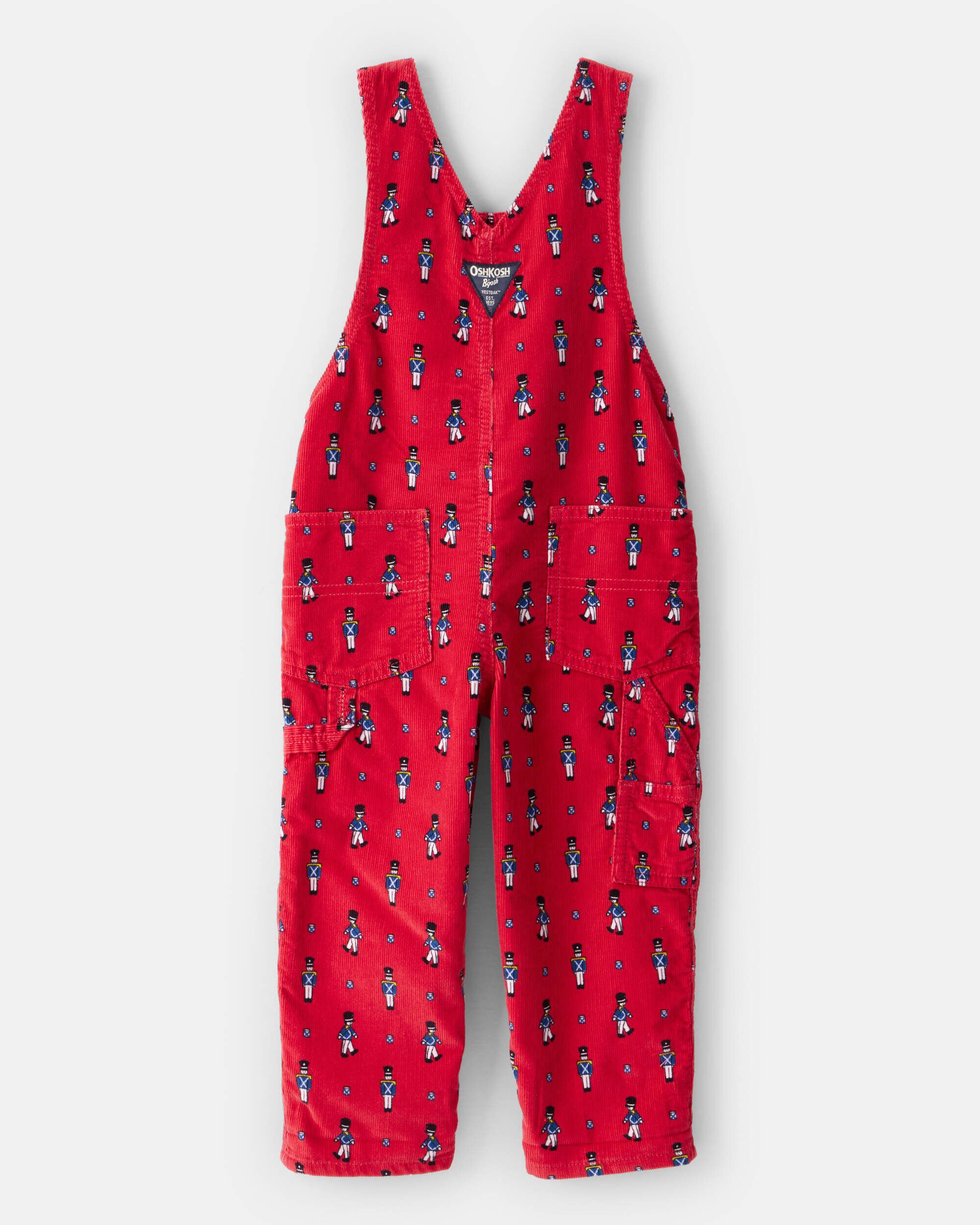 Toddler Boy Nutcracker Print Corduroy Overalls - Red