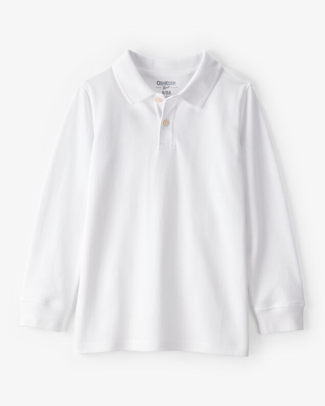 Product image 1 of Kid White Long-Sleeve Piqué Polo Shirt