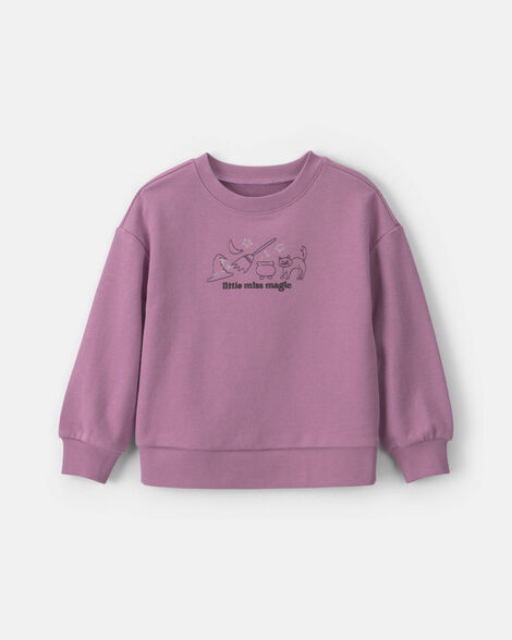 toddler girl 'little miss magic' halloween french terry pullover sweatshirt - purple