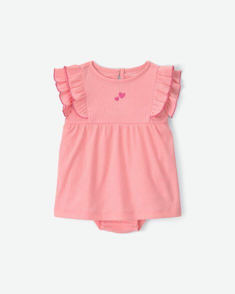 baby girl heart bodysuit dress - pink