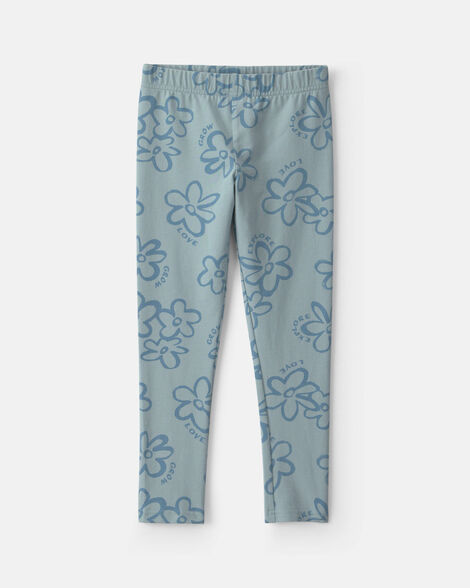 girls floral pull-on stretch leggings - blue